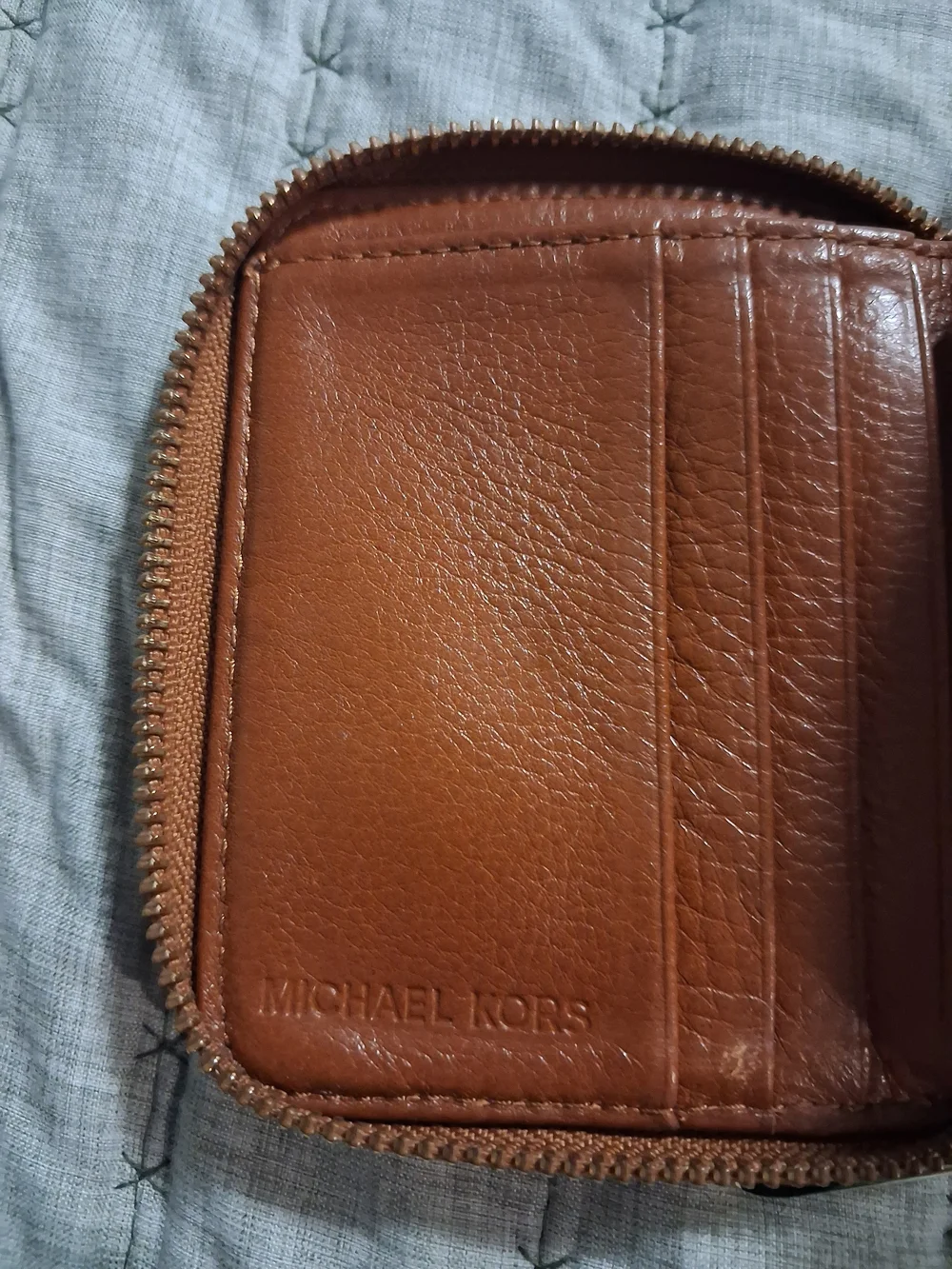 Michael Kors Tan and Brown MK Logo Zip-Around Wallet